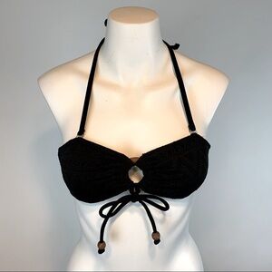 OP Black Lace Bikini Top with Wooden Front Ring and Accents- Sz (3-5) Junior